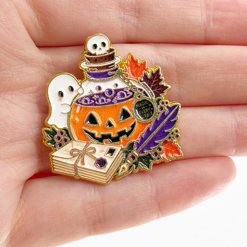 Halloween Pumpkin Ghost Enamel Pin Fall Autumn Witchy Cottagecore Spooky Brooch